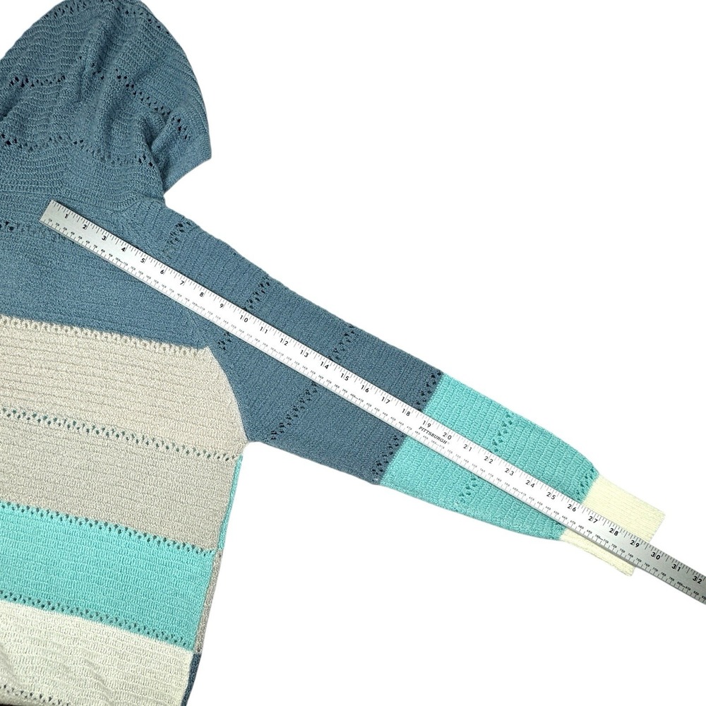 Women's Lightweight Color Block Hooded Sweater Large Knit Eyelet Pullover Soft - Picture 13 of 16